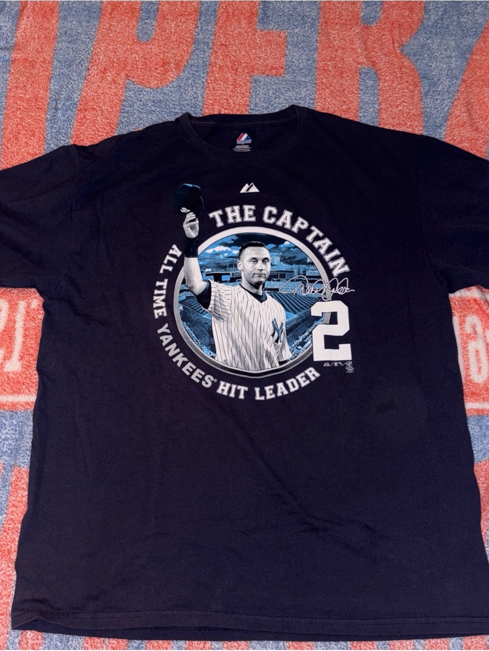 Majestic Derek Jeter All Time Yankees Hit Leader Tshirt Size XL